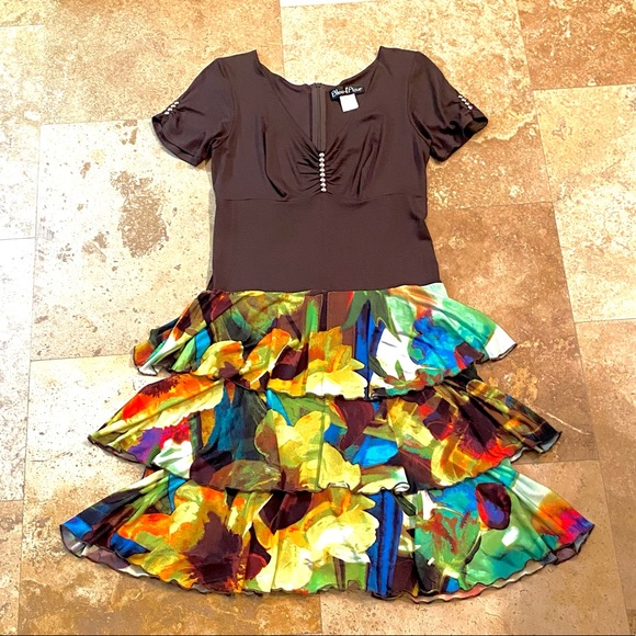 BLUE D’AZUR FRANCE dress short sleeves 10 brown - Picture 7 of 11